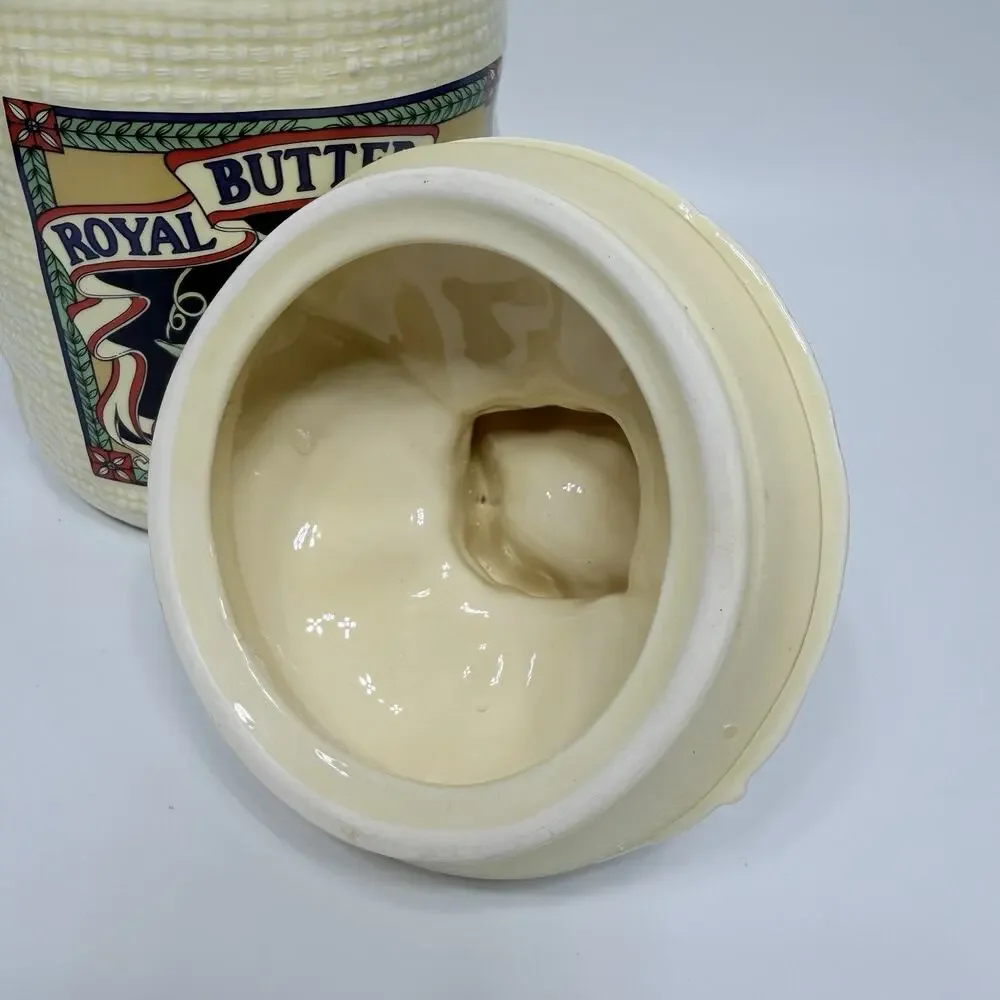 Vtg Large Hearth Burlap Sack Kitchen Canister Jar 1988 Royal Butter Beans 8.5